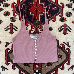 Urban Outfitters Pink Riley V-Neck Ribbed Button Front Cami Crop Top Stretch XS